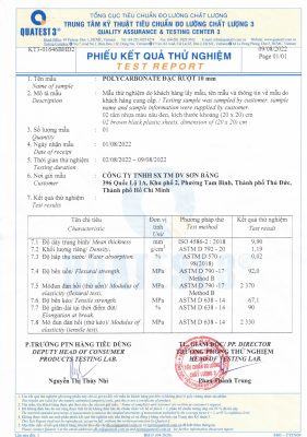 test poly Solmart 10mm 000052 page 0001 chứng nhận test tấm lợp sáng poly solmart 10mm