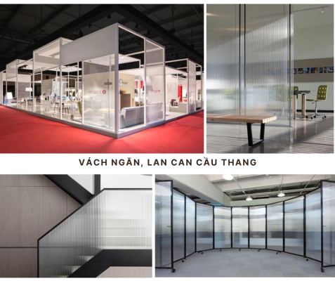 4 tấm nhựa lợp sáng poly sử dụng làm vách ngắn, lan can