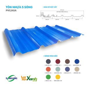 Tôn nhựa PVC 5 sóng phủ ASA