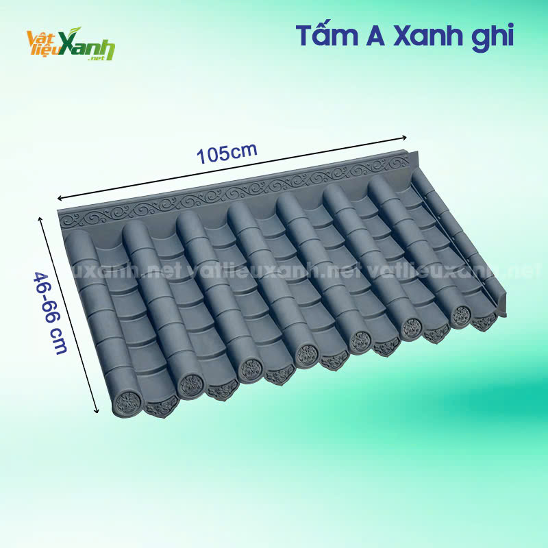 Tấm ngói nhựa âm dương A xanh ghi Ngói nhựa âm dương được làm từ nhựa PVC và ASA